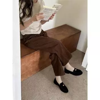 Овчина мелкие золотые монеты плоская подошва ретро женские кожаные матовые на одном ходу ленивые с юбкой британские маленькие кожаные туфли 35