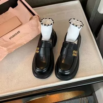 Овчина~ стиль колледжа miu ленивый человек педалирование металлическая пряжка женские толстоподошвенные британские маленькие кожаные туфли 35