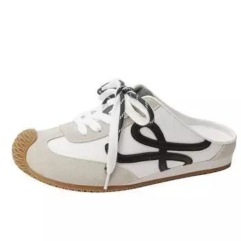 Овчина Ван Ибо Обувь Кожа Внутреннее Увеличение Высоты Баотоу Полушлепанцы Женские Двойная Шнуровка Баотоу Повседневные 34