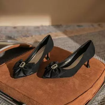 [Овчина] Весенние новые стильные замшевые туфли высокого класса для женщин на высоком каблуке 34