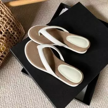 Овчина~ внутренняя высота увеличивается на 4 см шлепанцы женская обувь лето уличная пляжные шлепанцы женские на толстой подошве танкетка с открытым носком крутые шлепанцы 35