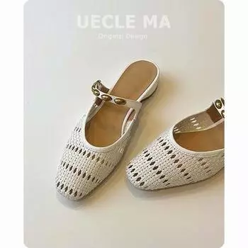 Овчина~ женские полутапочки для улицы с юбкой, сумкой, прохладные тапочки с перфорацией и дышащие, ленивые туфли-однопедальки 35