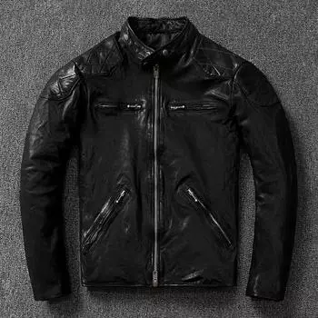 Овечья кожа растительного дубления, винтажная стирка, старая кожаная кожаная куртка первого слоя, мужская мотоциклетная короткая кожаная куртка с воротником-стойкой, пальто Tide S