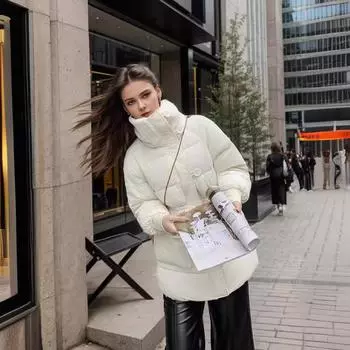 Овечья шерсть 2024 зимняя новая одежда с пуховой подкладкой из хлопка женская средняя и длинная корейская версия одежды с подкладкой из хлопка поясные куртки с подкладкой из хлопка M [57.5 kg or less] розы красного