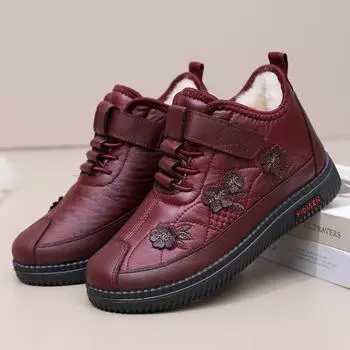 Овечья шерсть для женщин среднего и пожилого возраста, бархатная теплая хлопковая обувь для мам, зимние водонепроницаемые и нескользящие ботинки с мягкой подошвой 35 чёрный