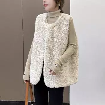 Овечья шерсть осень и зима новый меховой интегрированный жилет универсальный свободный плюшевый жилет куртка M
