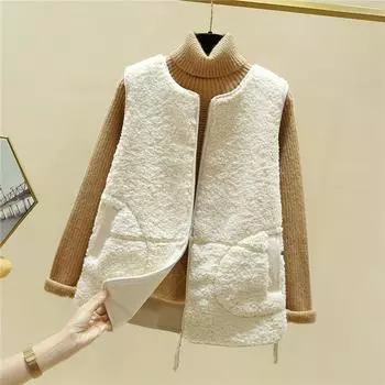 Овечья шерсть осень и зима с новогодней осенней одеждой Новая женская одежда Универсальный женский жилет куртка прилив M белый