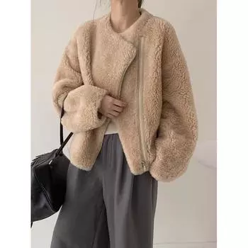 Овечья шерсть, зимняя новая овечья стрижка меховая куртка с интегрированным мехом женская на молнии короткая S Within 60 kg