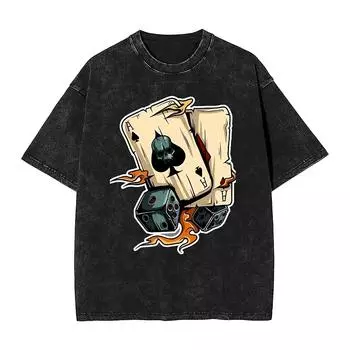 Оверсайз стиранная футболка с покерной картой, повседневные футболки, футболка с черепом для мужчин, пляжные топы с ретро-принтом в стиле Y2K S