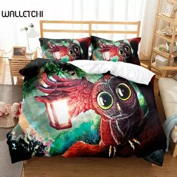 Owl Duvet Cover Set Cute Bird Polyester Comforter Cover For Boys Girls Kids Bedding Set King Size Quilt Cover With Pillowcase EU single(135x200cm)