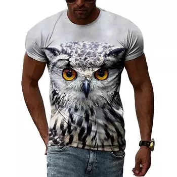 Owl Fun Casual Summer 3D Harajuku HD Printing Men Women Popular Hip Hop New All-Match Round Neck Short Sleeve Oversize T Shirts XS