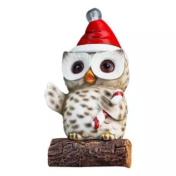 Owl Garden Statues Resin Figurine Christmas Owl Lights Decoration Owl With Santa Hat Miniature Figurine For Garden Patio Lawn белый