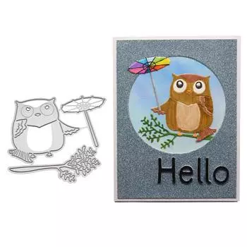 Owl Holding an Umbrella Frame Metal Silvery Stencil Embossing Cutting Dies For Diy Scrapbooking Paper Album Cards Making серебряный