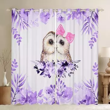 Owl Window Curtains for Bedroom Living Room Cute Owls Curtain Kids Boys Girls Window Drapes Decor Window Treatments 2 Panels W55 X H120cm X 2&HOOK