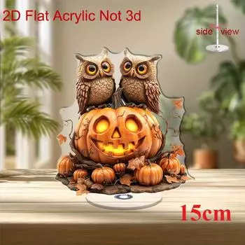 Owl with luminous jack-o-lantern, 2D flat acrylic, tabletop decoration, suitable for living room, office, party, Christmas, Halloween 15