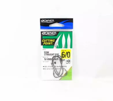 Owner SSW Cutting Point Крючок с прямой проушиной, размер 6/0, черный (0335)