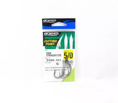 Owner SSW Cutting Point Крючок с прямой проушиной, размер 5/0, черный (0328)
