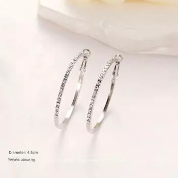 Owner Super Push Shiny Diamond-Encrusted Big Hoop Earrings Female Niche Style Unique Stud Earrings Exquisite Ear Ring Square and round Face Earrings 4.5cm Zirconium Flash Ear Ring