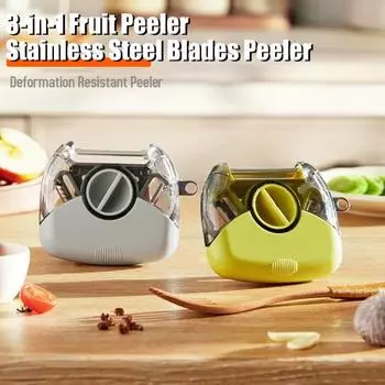 Овощечистка 3-в-1, многофункциональный нож для фруктов, лезвия из нержавеющей стали, нескользящая ручка, кухонный инструмент для очистки фруктов для картофеля, моркови серый