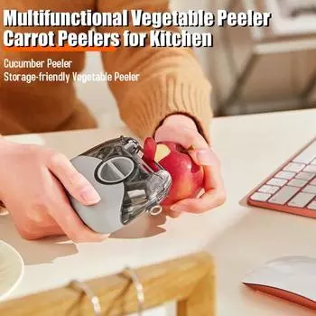 Овощечистка 3-в-1, многофункциональный нож для фруктов, лезвия из нержавеющей стали, нескользящая ручка, кухонный инструмент для очистки фруктов для картофеля, моркови серый