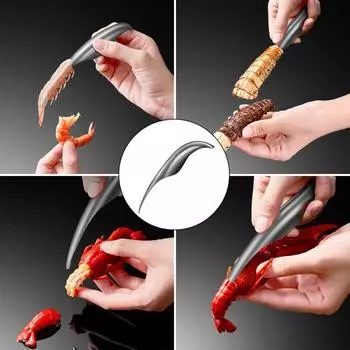 Овощечистка для креветок из нержавеющей стали, раков, кухонный инструмент, портативный очиститель лески, легкая очистка, открывалка для панциря креветок, прочный бытовой незаменимый инструмент серебряный