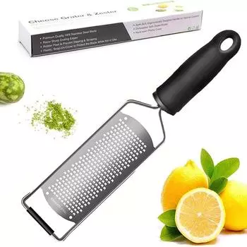 Овощечистка для лимонов и фруктов из нержавеющей стали с мягкой резиновой ручкой, идеально подходит для сыра, фруктов, имбиря, чеснока и корнеплодов чёрный