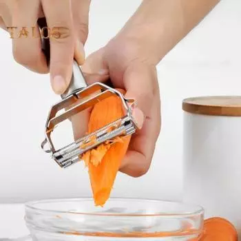Овощечистка из нержавеющей стали 2 в 1 для моркови, картофеля, дыни, прочное лезвие терки, легкая нарезка, подвесной дизайн, легко чистить, кухонный гаджет, фрукты
