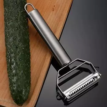 Овощечистка из нержавеющей стали Кухонный гаджет Очистка фруктов и овощей ломтиками Односторонний нож Два в одном Многофункциональный