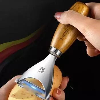 Овощечистка из нержавеющей стали Нож для фруктов с деревянной ручкой Нож для резки Многофункциональная овощерезка и фрукторезка Кухонный гаджет