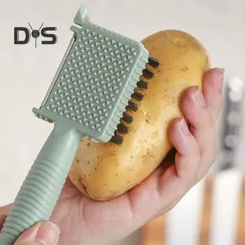 Овощечистка Многофункциональная картофелечистка из нержавеющей стали с щеткой Экономичный кухонный инструмент для дома зелёный