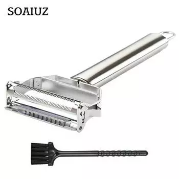 Овощечистка с двумя лезвиями, нож из нержавеющей стали, слайсер с чистящей щеткой, морковь, огурец, фрукты, многофункциональная овощечистка, кухонный гаджет