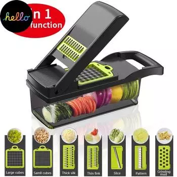 Овощерезка, кухонные принадлежности, нож для резки мандолины, нож для резки фруктов, картофелечистка, морковь, терка для сыра, салатник зелёный