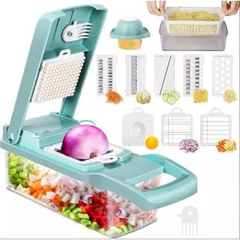 Овощерезка Многофункциональная терка-мандолина для нарезки лука, чеснока, моркови, картофеля, фруктового салата Синяя синий
