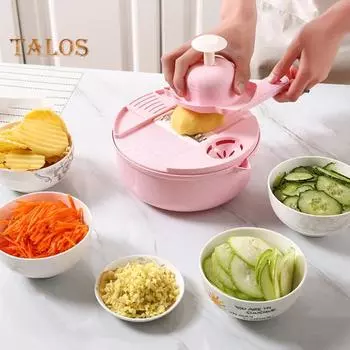 Овощерезка с 6 лезвиями, круглый измельчитель овощей с контейнером, терка для сыра, пищевой кухонный гаджет без запаха для легкой нарезки кубиками зелёный