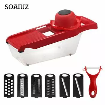 Овощерезка со стальным лезвием, терка-мандолина, картофелечистка, терка для моркови, сыра, овощерезка, кухонные гаджеты красный