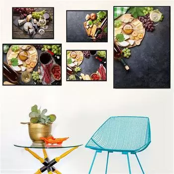 Овощи Фрукты Здоровая кухня Еда Холст Картина Греп Сыр Плакаты Печать Настенные картины Ресторан Столовая Декор 21X30cm No Frame