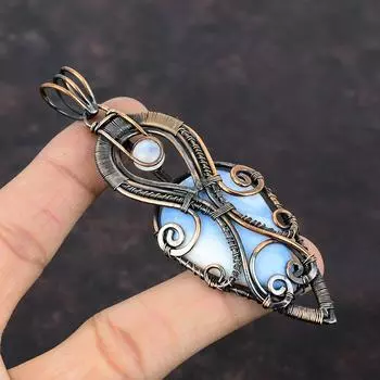 Подвеска Owyhee Blue Opal Copper Wire Wrapped, подвески ручной работы, радужный лунный камень, медные украшения, подвеска из драгоценного камня, проволочная обертка, ювелирные изделия для подарка