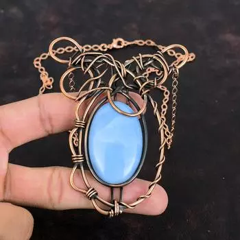 Owyhee Blue Opal Necklace Copper Wire Wrapped Necklace Adjustable Chain Necklace Gemstone Copper Jewelry Handmade Necklace Engagement Gifts