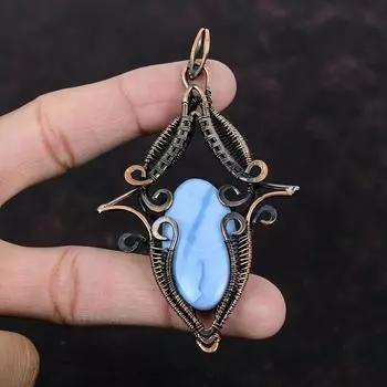 Owyhee Blue Opal Pendant Copper Wire Wrapped Pendant Natural Gemstone Jewelry Handmade Amazing Pendant Beautiful Copper Jewelry Wedding Gift