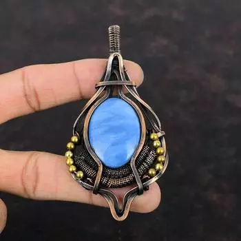 Owyhee Blue Opal Pendant Copper Wire Wrapped Pendant Handmade Wire Wrap Jewelry Real Gemstone Pendant Gift For Mother Antique Copper Jewelry