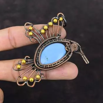 Owyhee Blue Opal Pendant Copper Wire Wrapped Jewelry Bird Pendant Gemstone Pendant Handmade Copper Pendant Gift For Him Wire Wrapped Pendant