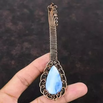 Owyhee Blue Opal Pendant Copper Wire Wrapped Pendant Natural Gemstone Pendant Handmade Jewelry Gift For Mom Guitar Pendant Copper Jewelry