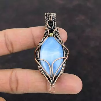 Owyhee Blue Opal Pendant Copper Wire Wrapped Pendant Gemstone Handmade Jewelry Gift For Women Latest Design Pendant Beautiful Copper Jewelry