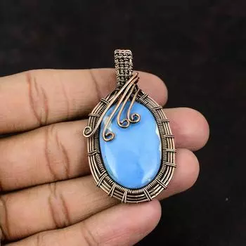 Owyhee Blue Opal Pendant Copper Wire Wrapped Pendant Handmade Pendant Copper Wire Wrap Jewelry Gift For Women Top Quality Gemstone Jewelry