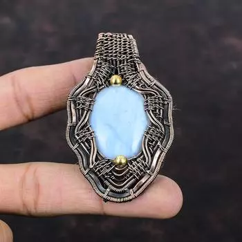 Owyhee Blue Opal Pendant Copper Wire Wrapped Gemstone Pendant Stylish Pendant Wire Wrap Jewelry Handmade Pendant Copper Jewelry Gift For Him