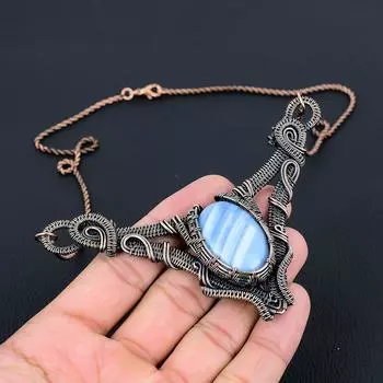 Owyhee опал драгоценный камень чистая медная проволока обернутая ожерелье ручной работы ювелирные изделия для рождественского подарка 18 Inches синий