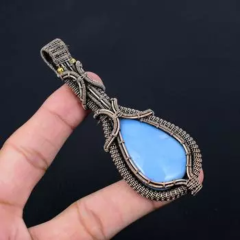 Owyhee опал драгоценный камень чистая медная проволока обернутая подвеска ручной работы ювелирный подарок для нее 3.94 Inches синий