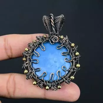 Owyhee опал драгоценный камень ручной работы из медной проволоки ювелирные изделия великолепный кулон для женщин 2.64 Inches синий