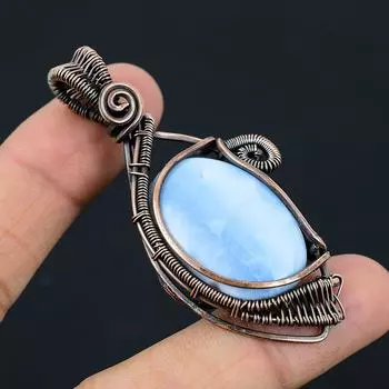 Owyhee Opal Gemstone Медная проволока Wrap Handmade Подвеска Ювелирный подарок для любви 2.75 Inches синий