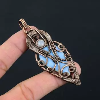 Owyhee Opal, лунный камень, драгоценный камень, чистая медная проволока, обернутая ювелирными изделиями ручной работы 3.35 Inches синий